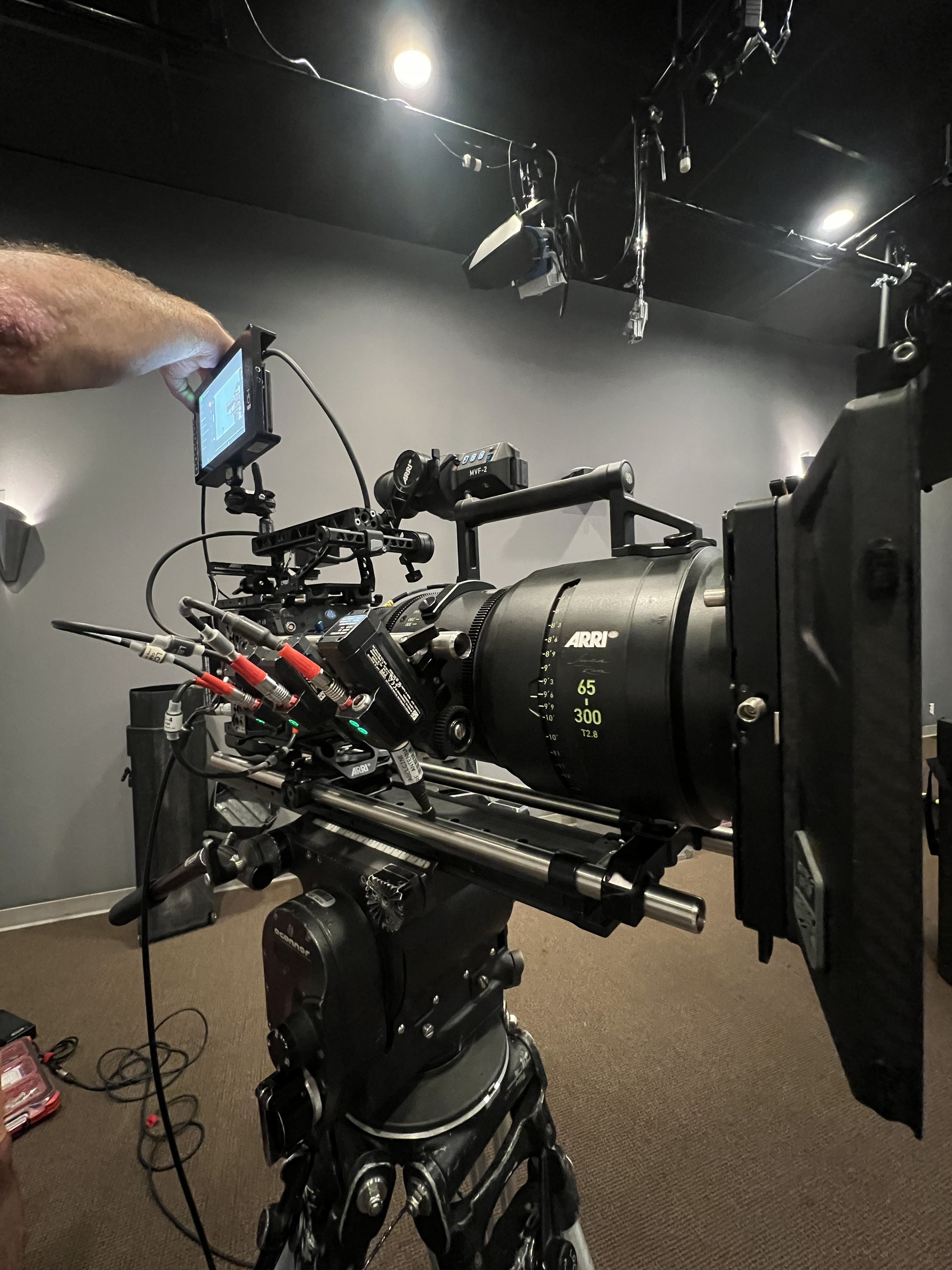 ARRI master anamorphic rig on tripod, monitor running.
